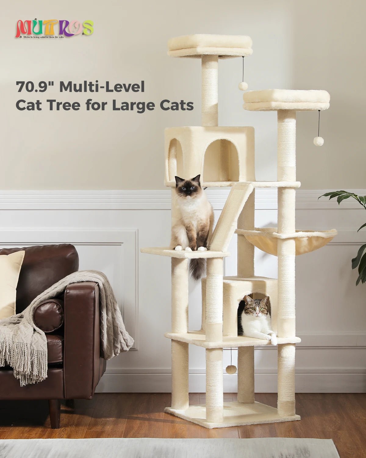 Large Cat Tree Tall Cat Tower for Indoor Cats Multi - Level Plush Cat Condo with Scratching Posts Scratching Boards Perches Caves - Asmota