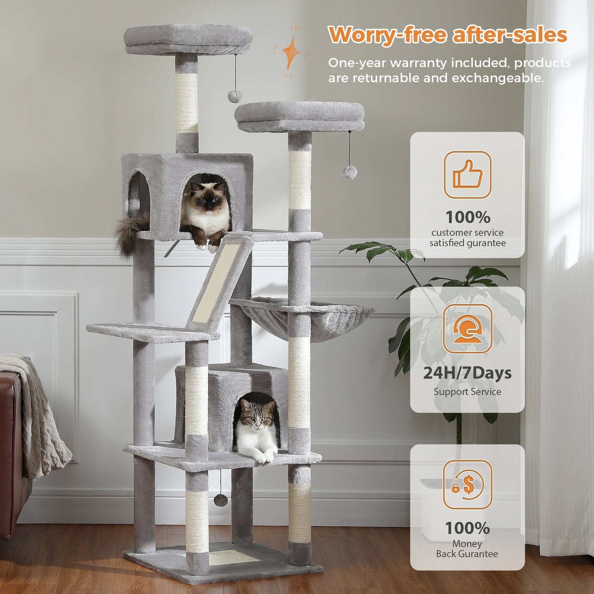 Large Cat Tree Tall Cat Tower for Indoor Cats Multi - Level Plush Cat Condo with Scratching Posts Scratching Boards Perches Caves - Asmota