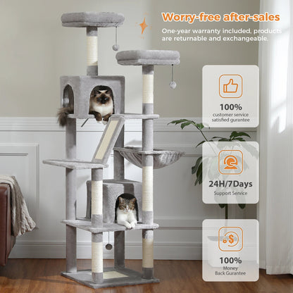 Large Cat Tree Tall Cat Tower for Indoor Cats Multi - Level Plush Cat Condo with Scratching Posts Scratching Boards Perches Caves - Asmota