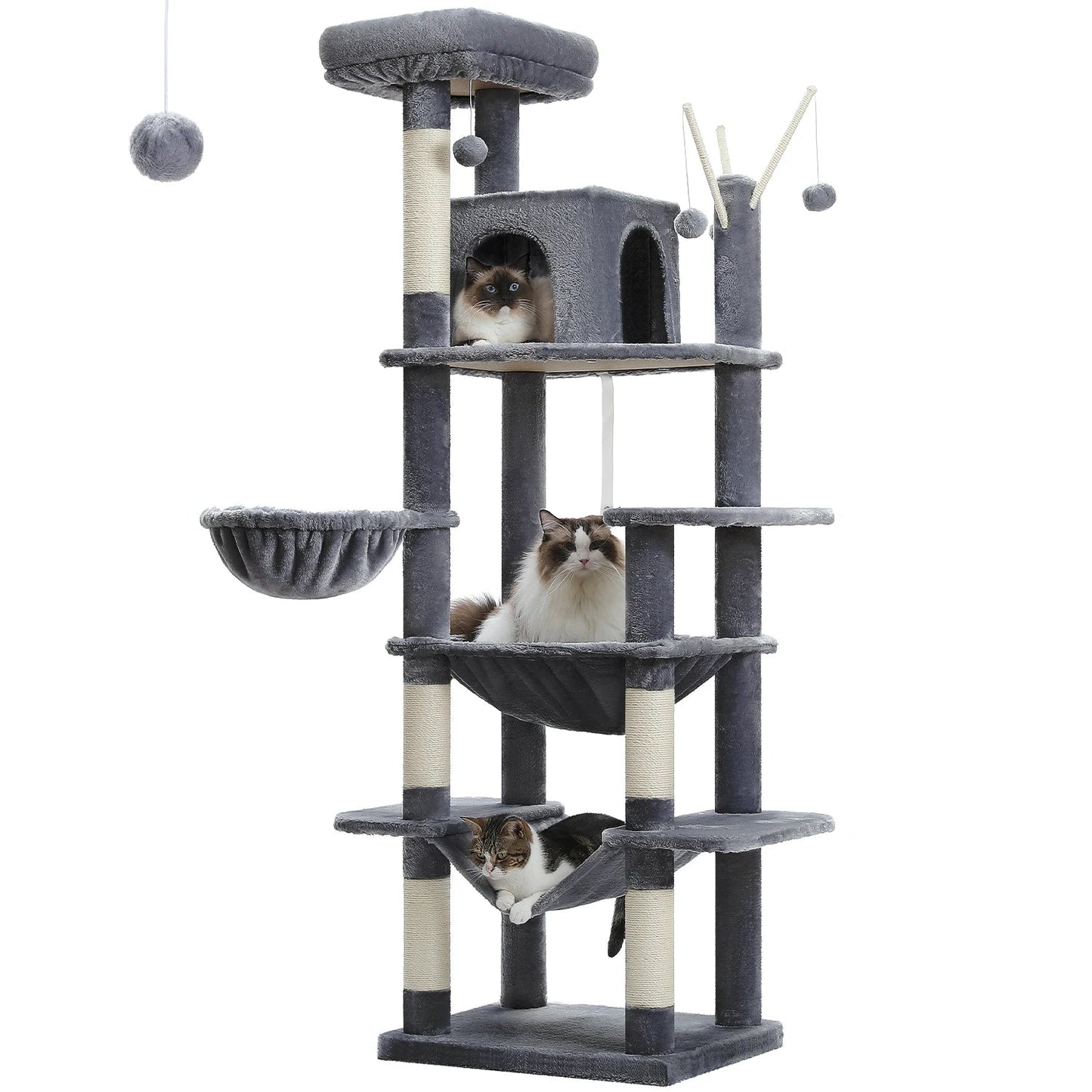 Large Cat Tree Tall Cat Tower for Indoor Cats Multi - Level Plush Cat Condo with Scratching Posts Scratching Boards Perches Caves - Asmota