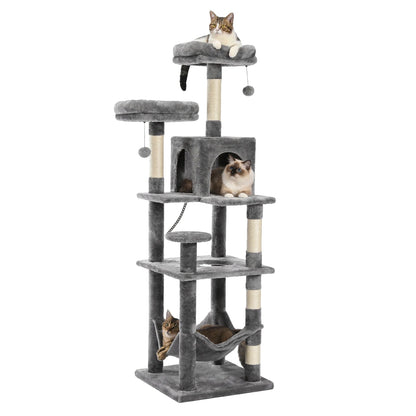 Large Cat Tree Tall Cat Tower for Indoor Cats Multi - Level Plush Cat Condo with Scratching Posts Scratching Boards Perches Caves - Asmota