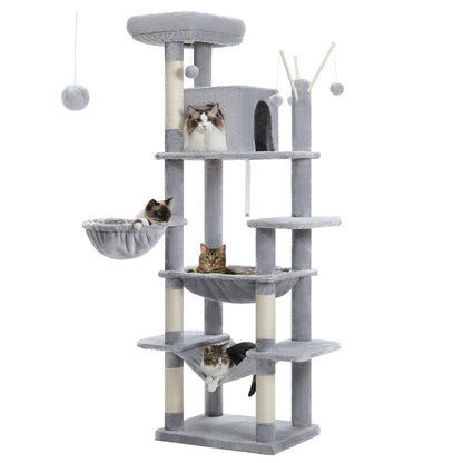 Large Cat Tree Tall Cat Tower for Indoor Cats Multi - Level Plush Cat Condo with Scratching Posts Scratching Boards Perches Caves - Asmota