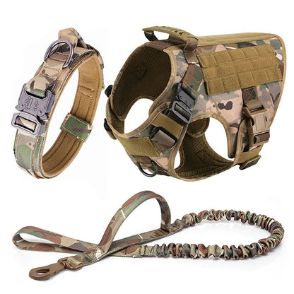 Large Dog Harness Collar Leash Set Military Dog K9 Harnesses Pet Tactical Vest Training German Shepherd For Medium Large Dogs - Asmota