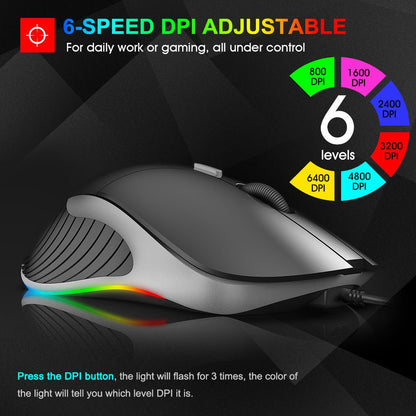 LED Gaming Mouse 6400 DPI USB Ergonomic Mause - Asmota
