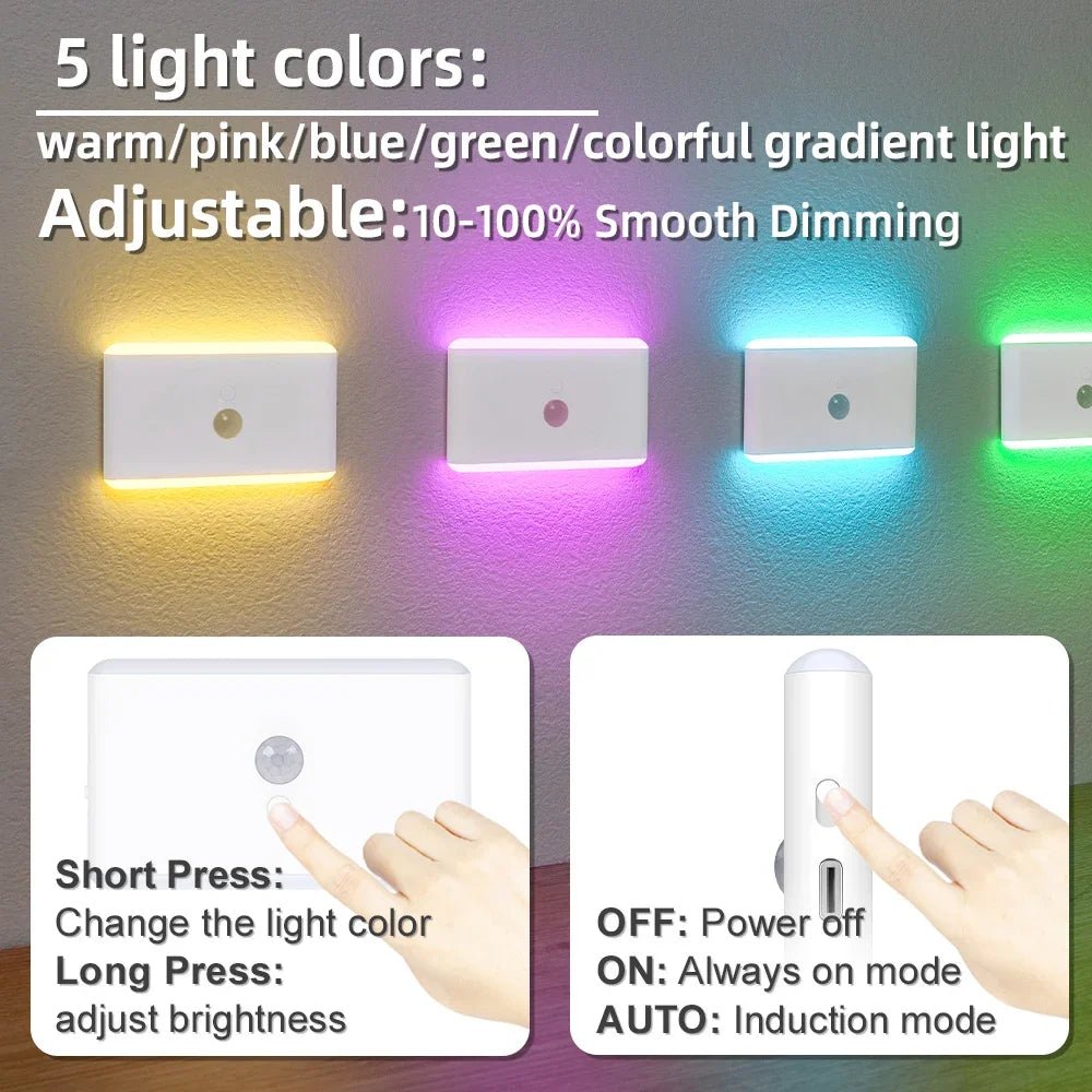 LED Motion Sensor Night Light, 3 Modes Stair Lamp, Dimmable Lighting with Battery, for Indoor,Bedroom, Cabinet, Gift, Home Decor - Asmota