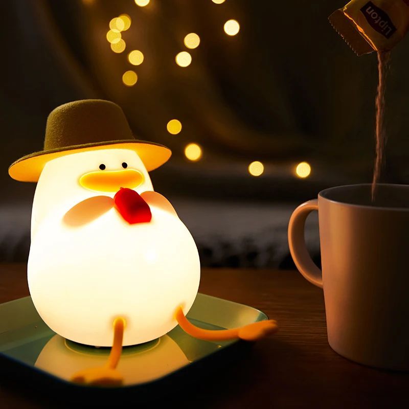 LED Night Light Rechargeable Duck Night Lamp Silicone Dimmable Lamps Bedside Nightlights Room Decor Kids Gift - Asmota