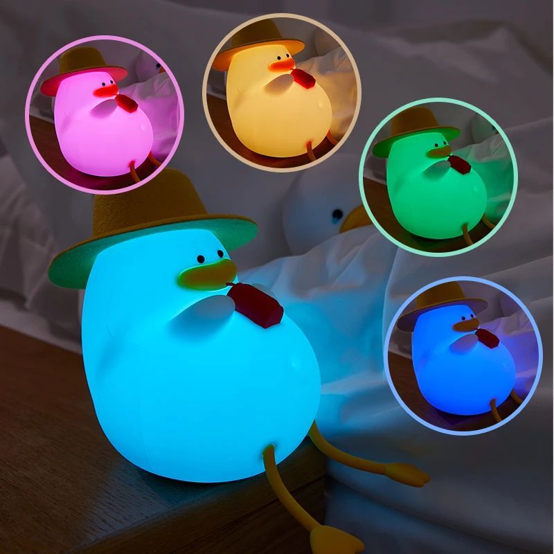 LED Night Light Rechargeable Duck Night Lamp Silicone Dimmable Lamps Bedside Nightlights Room Decor Kids Gift - Asmota