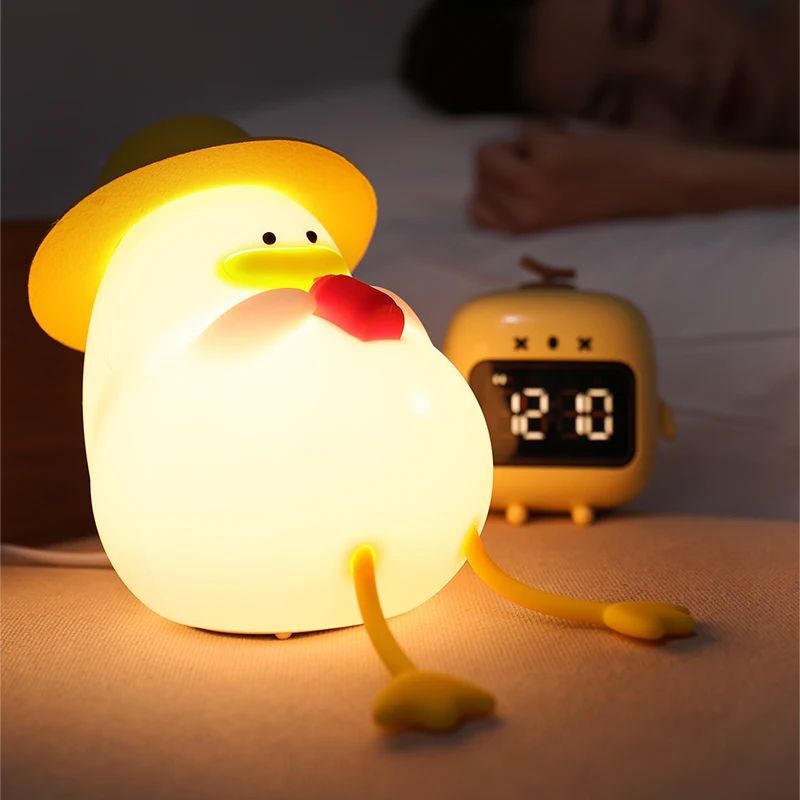 LED Night Light Rechargeable Duck Night Lamp Silicone Dimmable Lamps Bedside Nightlights Room Decor Kids Gift - Asmota