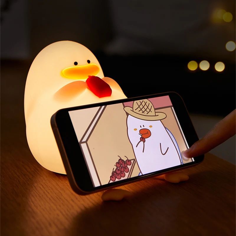 LED Night Light Rechargeable Duck Night Lamp Silicone Dimmable Lamps Bedside Nightlights Room Decor Kids Gift - Asmota