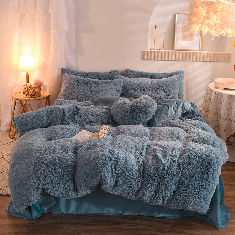 Luxury Thick Fleece Duvet Cover Queen King Winter Warm Bed Quilt Cover Pillowcase Fluffy Plush Shaggy Bedclothes Bedding Set Winter Body Keep Warm - Asmota