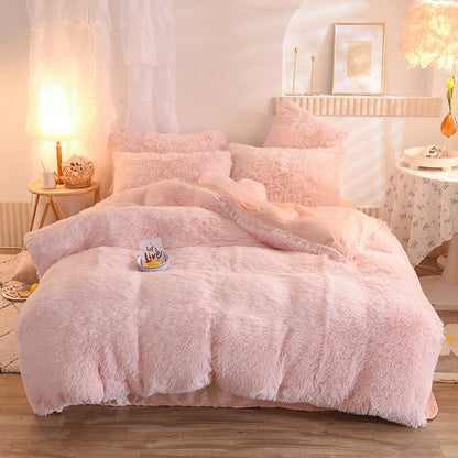 Luxury Thick Fleece Duvet Cover Queen King Winter Warm Bed Quilt Cover Pillowcase Fluffy Plush Shaggy Bedclothes Bedding Set Winter Body Keep Warm - Asmota