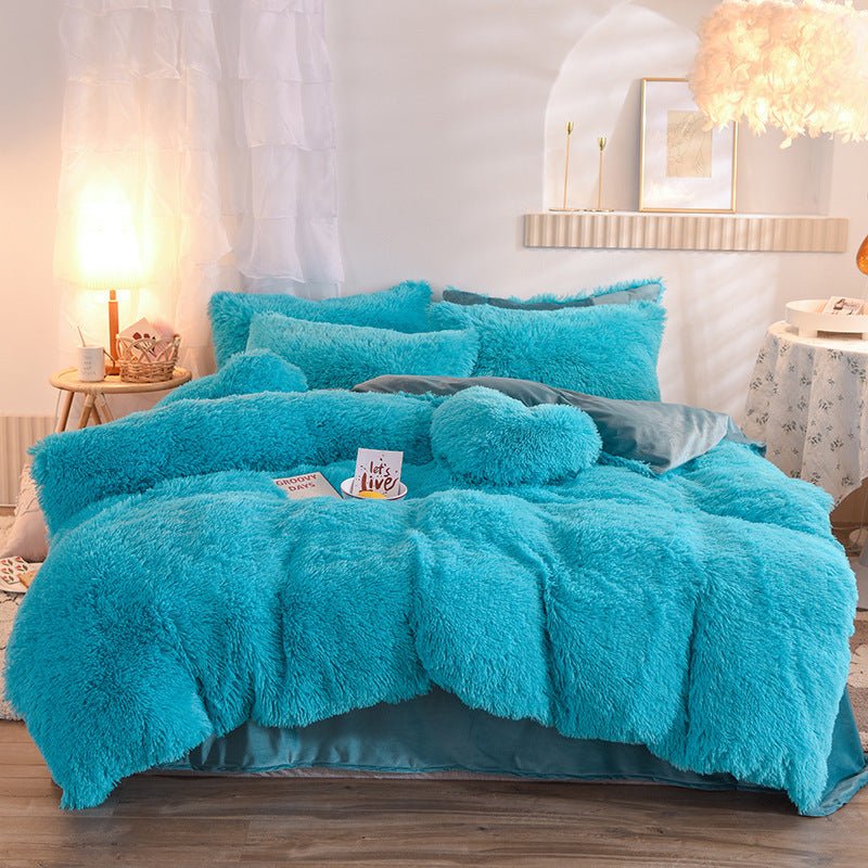 Luxury Thick Fleece Duvet Cover Queen King Winter Warm Bed Quilt Cover Pillowcase Fluffy Plush Shaggy Bedclothes Bedding Set Winter Body Keep Warm - Asmota