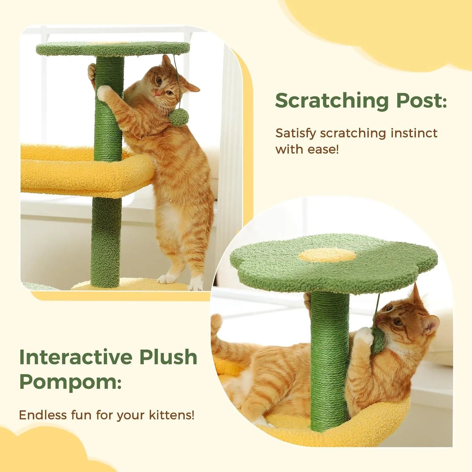 Made4Pets Cat Tree, 37" Multi - Level Indoor Cat Tree With Perch & Ball & Scratching Posts Cat Tower, Green, 3 - 7days delivery - Asmota