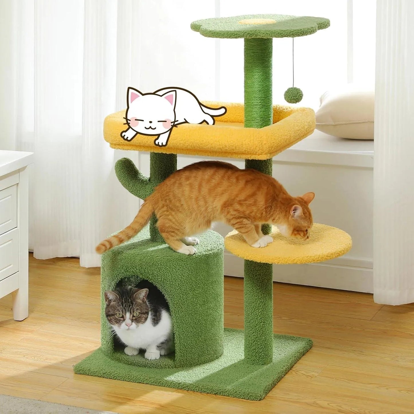 Made4Pets Cat Tree, 37" Multi - Level Indoor Cat Tree With Perch & Ball & Scratching Posts Cat Tower, Green, 3 - 7days delivery - Asmota