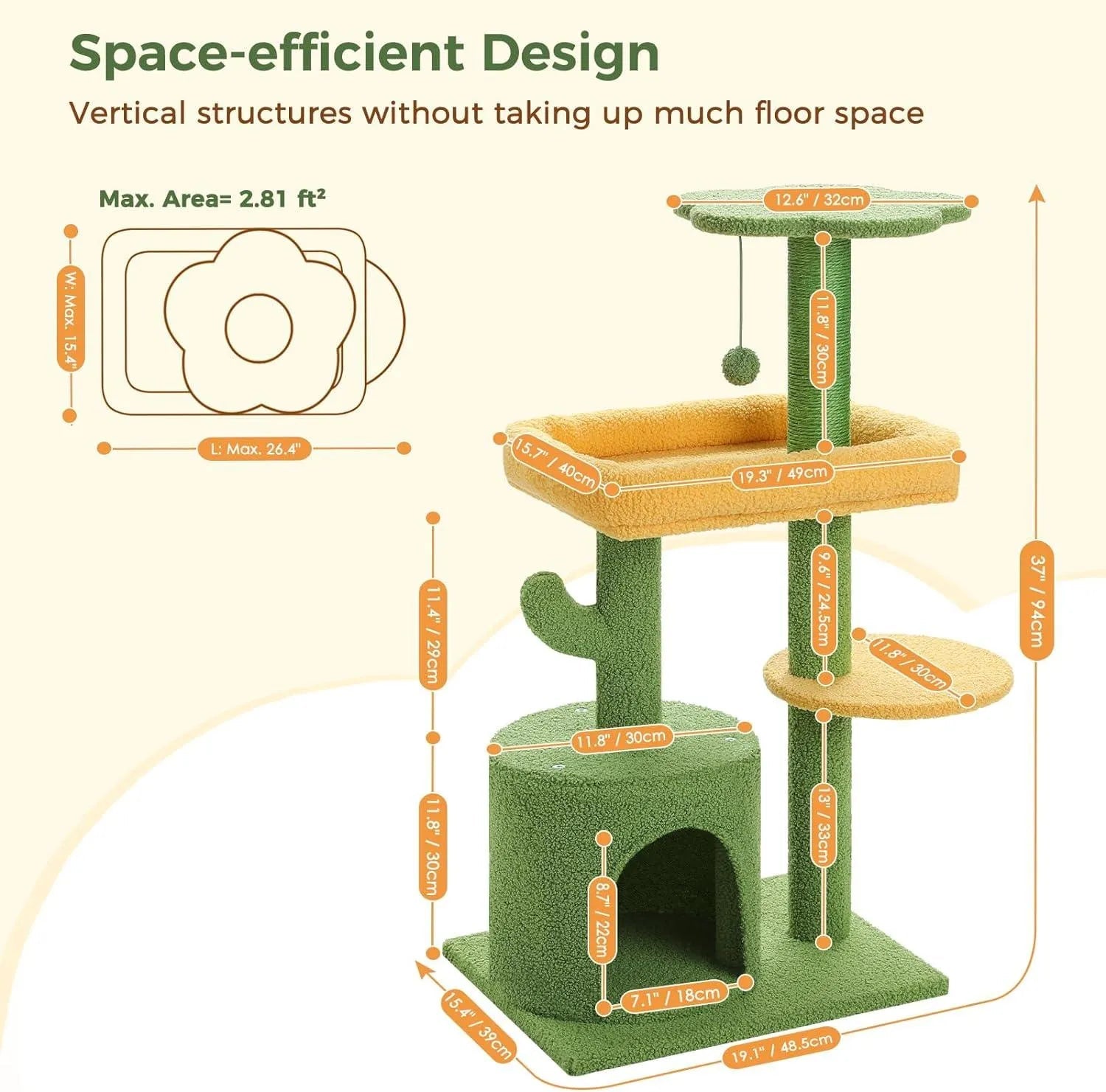 Made4Pets Cat Tree, 37" Multi - Level Indoor Cat Tree With Perch & Ball & Scratching Posts Cat Tower, Green, 3 - 7days delivery - Asmota