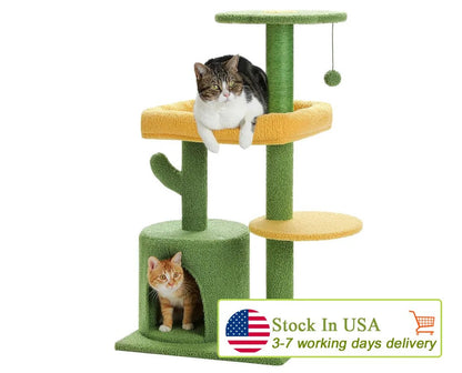 Made4Pets Cat Tree, 37" Multi - Level Indoor Cat Tree With Perch & Ball & Scratching Posts Cat Tower, Green, 3 - 7days delivery - Asmota