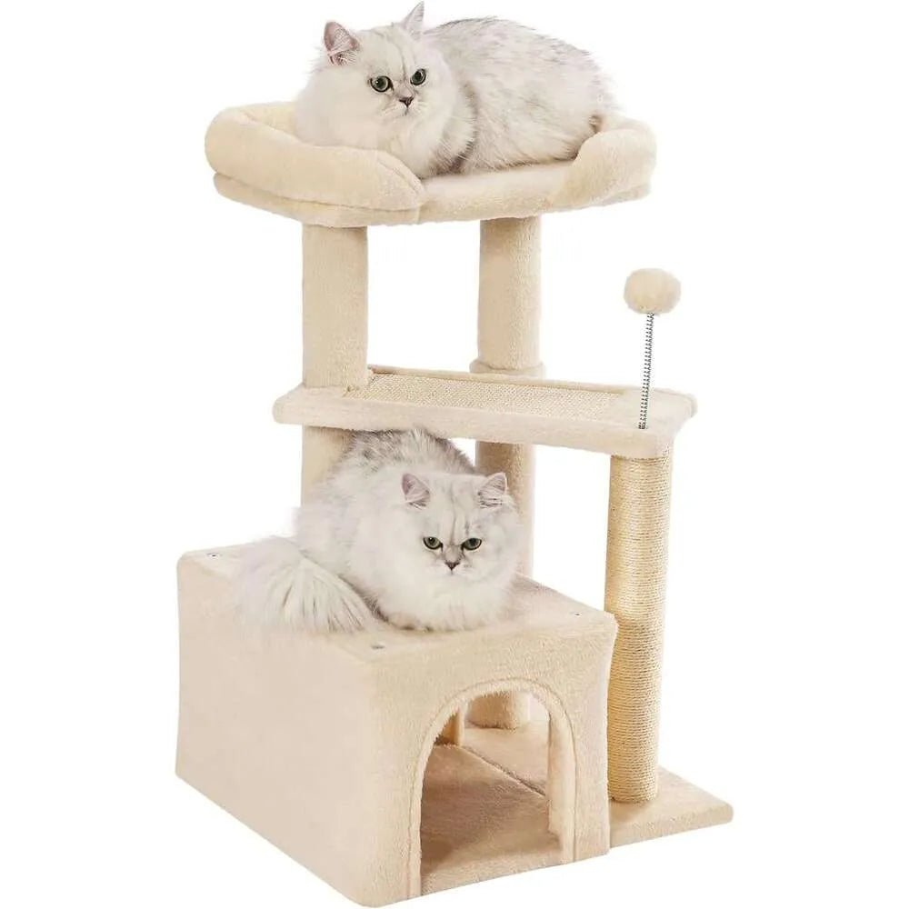 Made4Pets Cat Tree, Cat Tower Indoors Cute Wood Kitty Condo with Scratching Post Pad, 29" Multi - Level Modern Activity Climbing Furniture, Beige, 3 - 7days delivery - Asmota