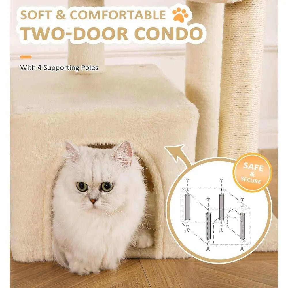 Made4Pets Cat Tree, Cat Tower Indoors Cute Wood Kitty Condo with Scratching Post Pad, 29" Multi - Level Modern Activity Climbing Furniture, Beige, 3 - 7days delivery - Asmota