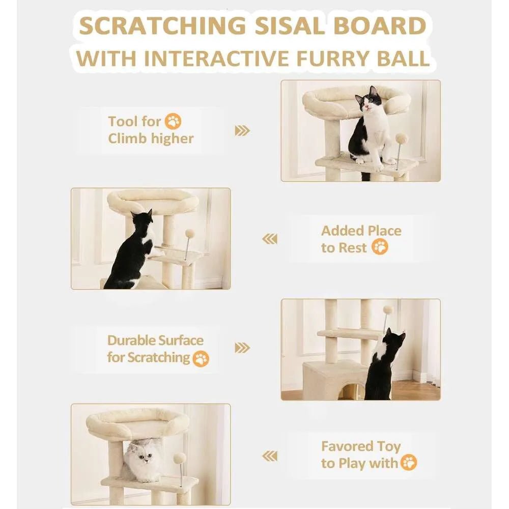 Made4Pets Cat Tree, Cat Tower Indoors Cute Wood Kitty Condo with Scratching Post Pad, 29" Multi - Level Modern Activity Climbing Furniture, Beige, 3 - 7days delivery - Asmota