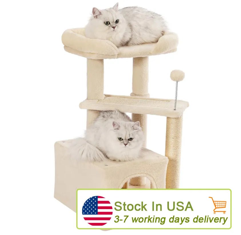 Made4Pets Cat Tree, Cat Tower Indoors Cute Wood Kitty Condo with Scratching Post Pad, 29" Multi - Level Modern Activity Climbing Furniture, Beige, 3 - 7days delivery - Asmota