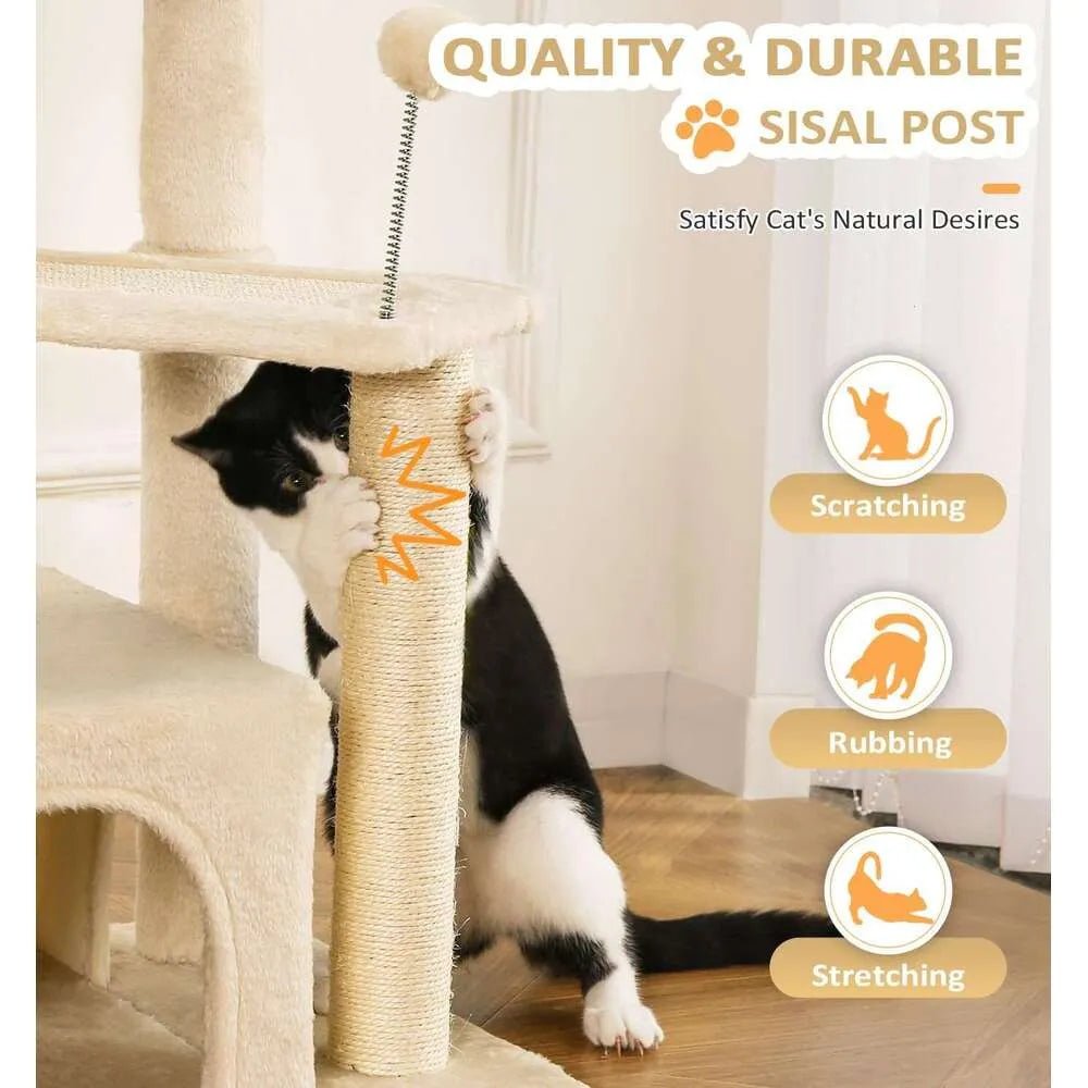 Made4Pets Cat Tree, Cat Tower Indoors Cute Wood Kitty Condo with Scratching Post Pad, 29" Multi - Level Modern Activity Climbing Furniture, Beige, 3 - 7days delivery - Asmota