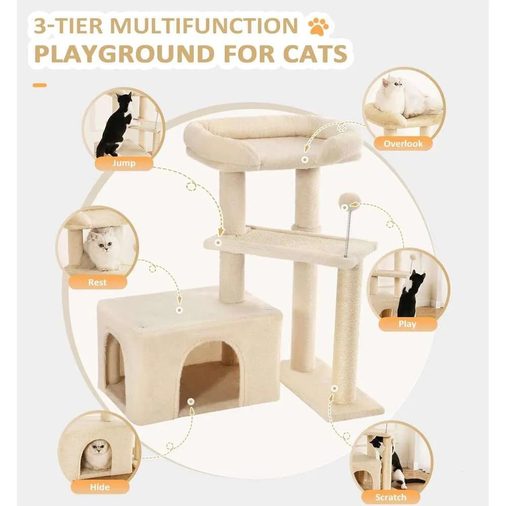 Made4Pets Cat Tree, Cat Tower Indoors Cute Wood Kitty Condo with Scratching Post Pad, 29" Multi - Level Modern Activity Climbing Furniture, Beige, 3 - 7days delivery - Asmota