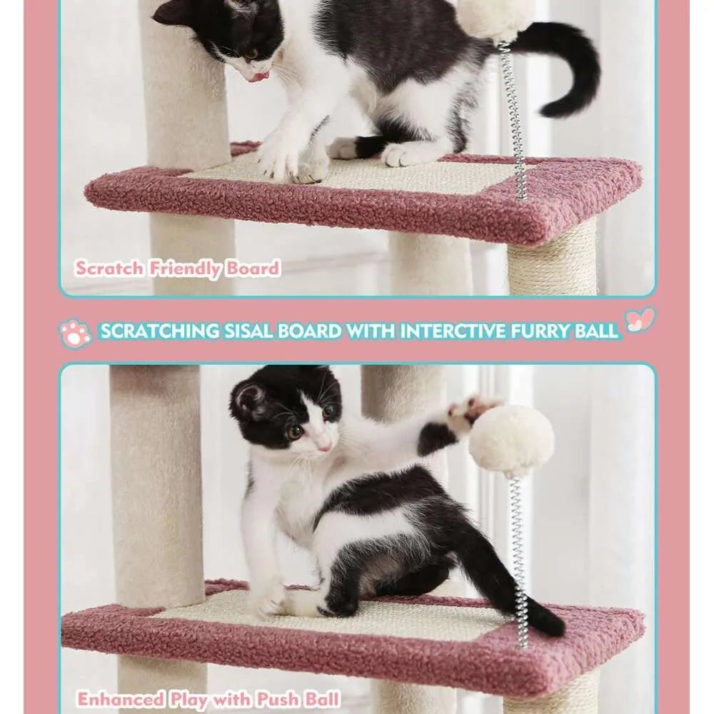 Made4Pets Cat Tree, Cat Tower Indoors Cute Wood Kitty Condo with Scratching Post Pad, 29" Multi - Level Modern Activity Climbing Furniture, Pink, 3 - 7days delivery - Asmota