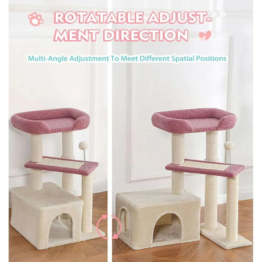 Made4Pets Cat Tree, Cat Tower Indoors Cute Wood Kitty Condo with Scratching Post Pad, 29" Multi - Level Modern Activity Climbing Furniture, Pink, 3 - 7days delivery - Asmota