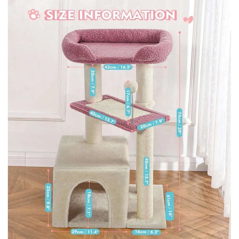 Made4Pets Cat Tree, Cat Tower Indoors Cute Wood Kitty Condo with Scratching Post Pad, 29" Multi - Level Modern Activity Climbing Furniture, Pink, 3 - 7days delivery - Asmota
