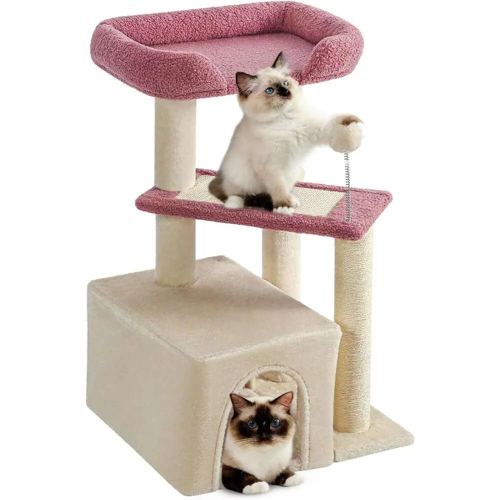 Made4Pets Cat Tree, Cat Tower Indoors Cute Wood Kitty Condo with Scratching Post Pad, 29" Multi - Level Modern Activity Climbing Furniture, Pink, 3 - 7days delivery - Asmota