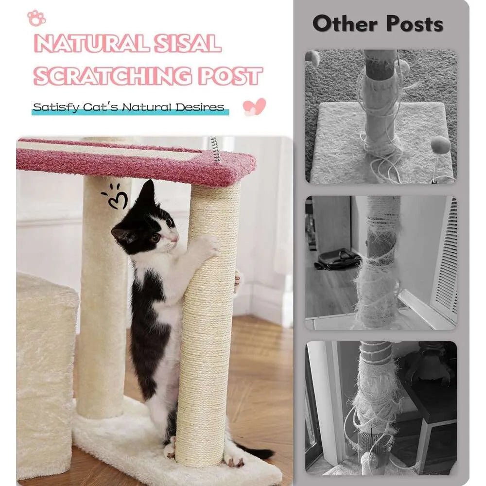 Made4Pets Cat Tree, Cat Tower Indoors Cute Wood Kitty Condo with Scratching Post Pad, 29" Multi - Level Modern Activity Climbing Furniture, Pink, 3 - 7days delivery - Asmota