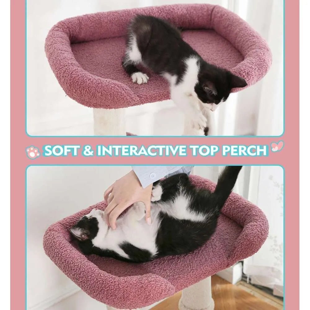 Made4Pets Cat Tree, Cat Tower Indoors Cute Wood Kitty Condo with Scratching Post Pad, 29" Multi - Level Modern Activity Climbing Furniture, Pink, 3 - 7days delivery - Asmota
