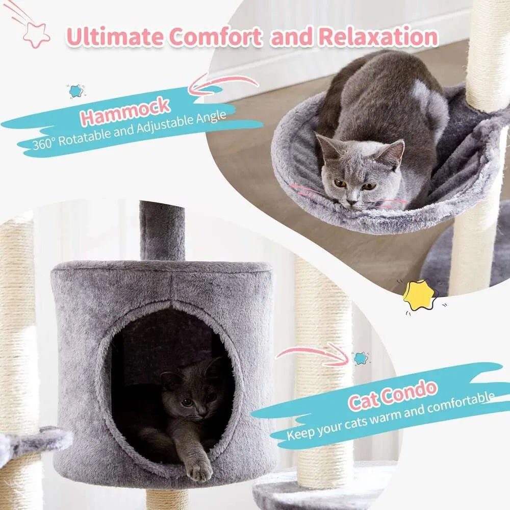 Made4Pets Cat Tree for Indoor Cats, 60.2 - inch Large Cat Tower, with Soft Hammock, 5 - Level Tall Cat Condo, Sisal Scratch Posts, Fluffy Ball, 3 - 7days delivery - Asmota