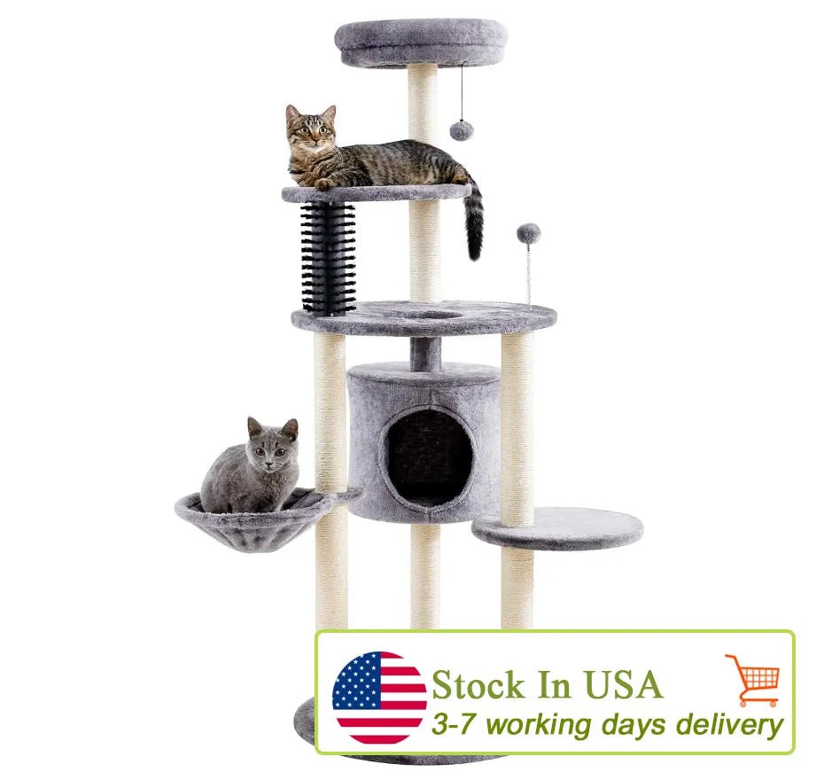 Made4Pets Cat Tree for Indoor Cats, 60.2 - inch Large Cat Tower, with Soft Hammock, 5 - Level Tall Cat Condo, Sisal Scratch Posts, Fluffy Ball, 3 - 7days delivery - Asmota