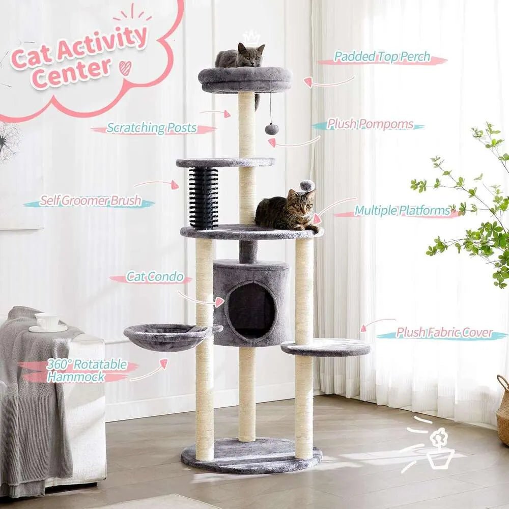 Made4Pets Cat Tree for Indoor Cats, 60.2 - inch Large Cat Tower, with Soft Hammock, 5 - Level Tall Cat Condo, Sisal Scratch Posts, Fluffy Ball, 3 - 7days delivery - Asmota