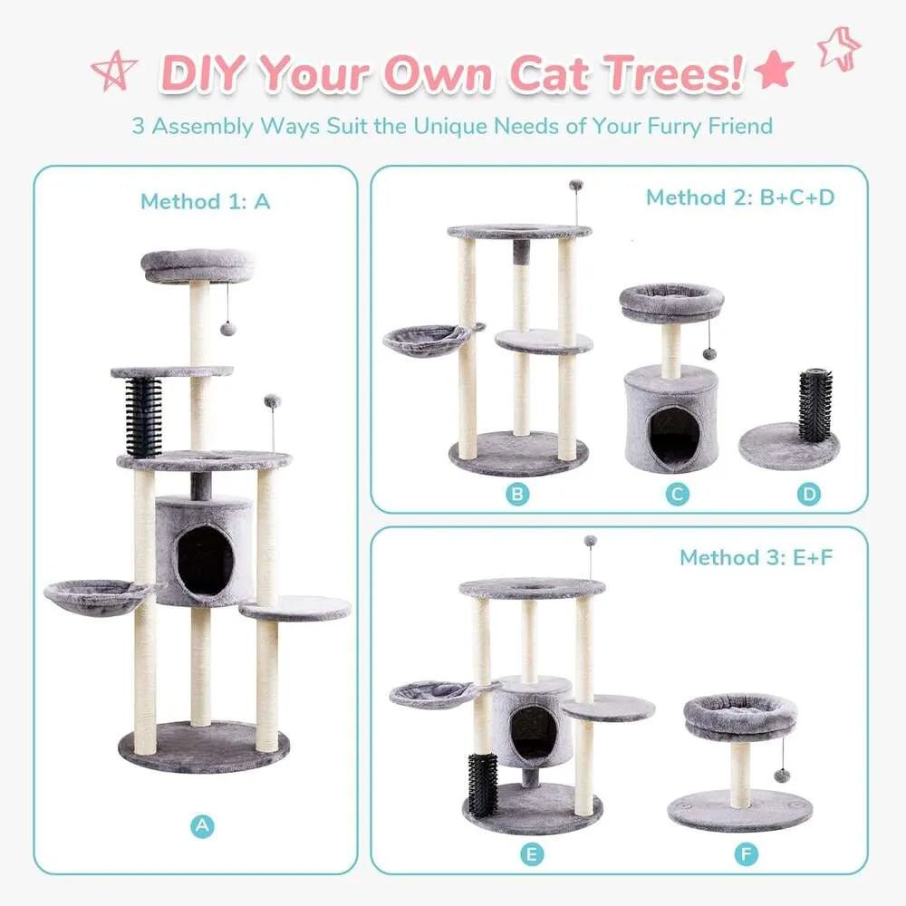Made4Pets Cat Tree for Indoor Cats, 60.2 - inch Large Cat Tower, with Soft Hammock, 5 - Level Tall Cat Condo, Sisal Scratch Posts, Fluffy Ball, 3 - 7days delivery - Asmota