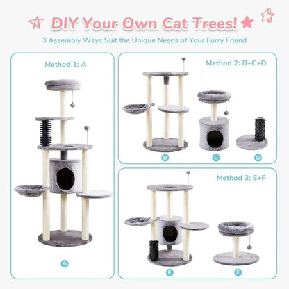 Made4Pets Cat Tree for Indoor Cats, 60.2 - inch Large Cat Tower, with Soft Hammock, 5 - Level Tall Cat Condo, Sisal Scratch Posts, Fluffy Ball, 3 - 7days delivery - Asmota