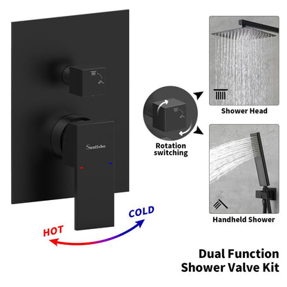 Male NPT Bathtub Shower Faucet Set, Waterfall Tub Faucet with 12 - Inch Matte Black Rain Shower Head System - Asmota