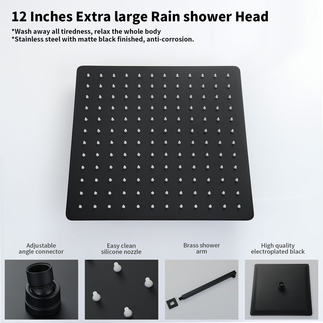 Male NPT Bathtub Shower Faucet Set, Waterfall Tub Faucet with 12 - Inch Matte Black Rain Shower Head System - Asmota