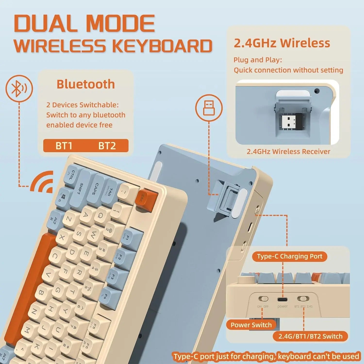 MAMBASNAKE x ZIYOU LANG M96 Wireless Gaming keyboard, Knob Control Bluetooth/2.4G Wireless Mechanical Feeling Keyboard - Asmota