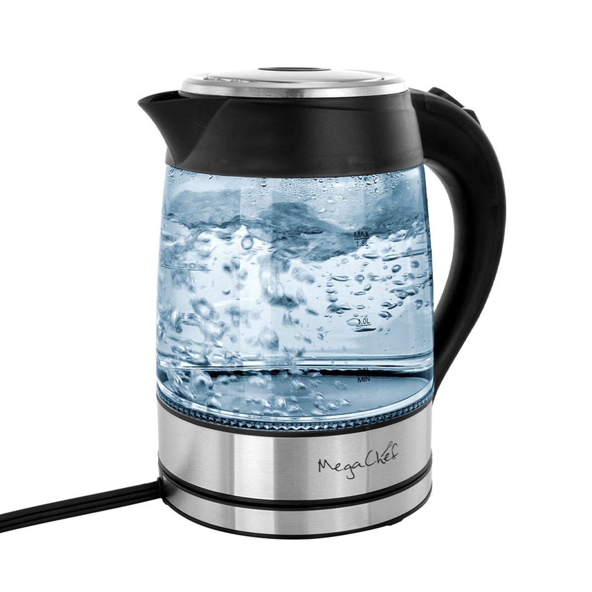 MegaChef 1.8Lt. Glass Body and Stainless Steel Electric Tea Kettle - Asmota