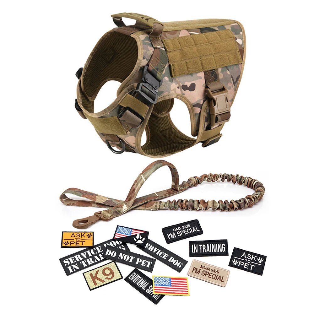 Military Large Dog Harness Collar Leash Bags Patches Set Pet Malinois Training Vests Tactical Dogs Harnesses Accessories - Asmota