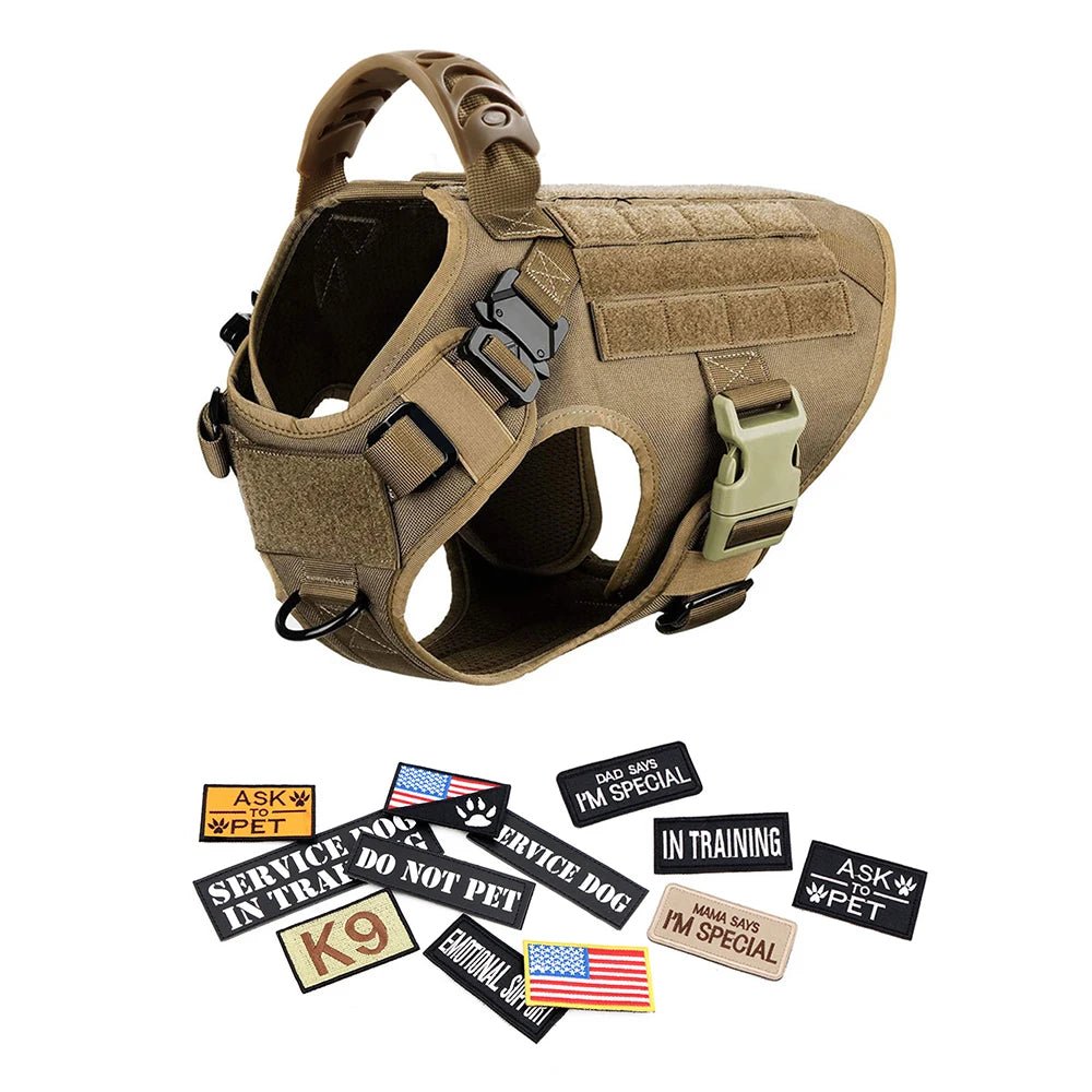 Military Large Dog Harness Collar Leash Bags Patches Set Pet Malinois Training Vests Tactical Dogs Harnesses Accessories - Asmota