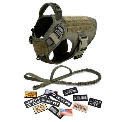 Military Large Dog Harness Collar Leash Bags Patches Set Pet Malinois Training Vests Tactical Dogs Harnesses Accessories - Asmota
