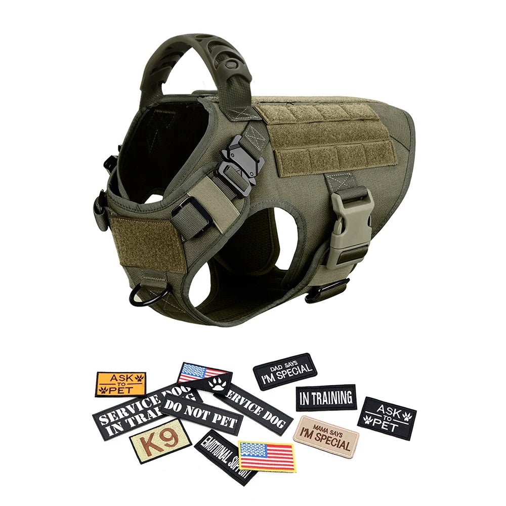 Military Large Dog Harness Collar Leash Bags Patches Set Pet Malinois Training Vests Tactical Dogs Harnesses Accessories - Asmota