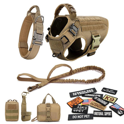 Military Large Dog Harness Collar Leash Bags Patches Set Pet Malinois Training Vests Tactical Dogs Harnesses Accessories - Asmota