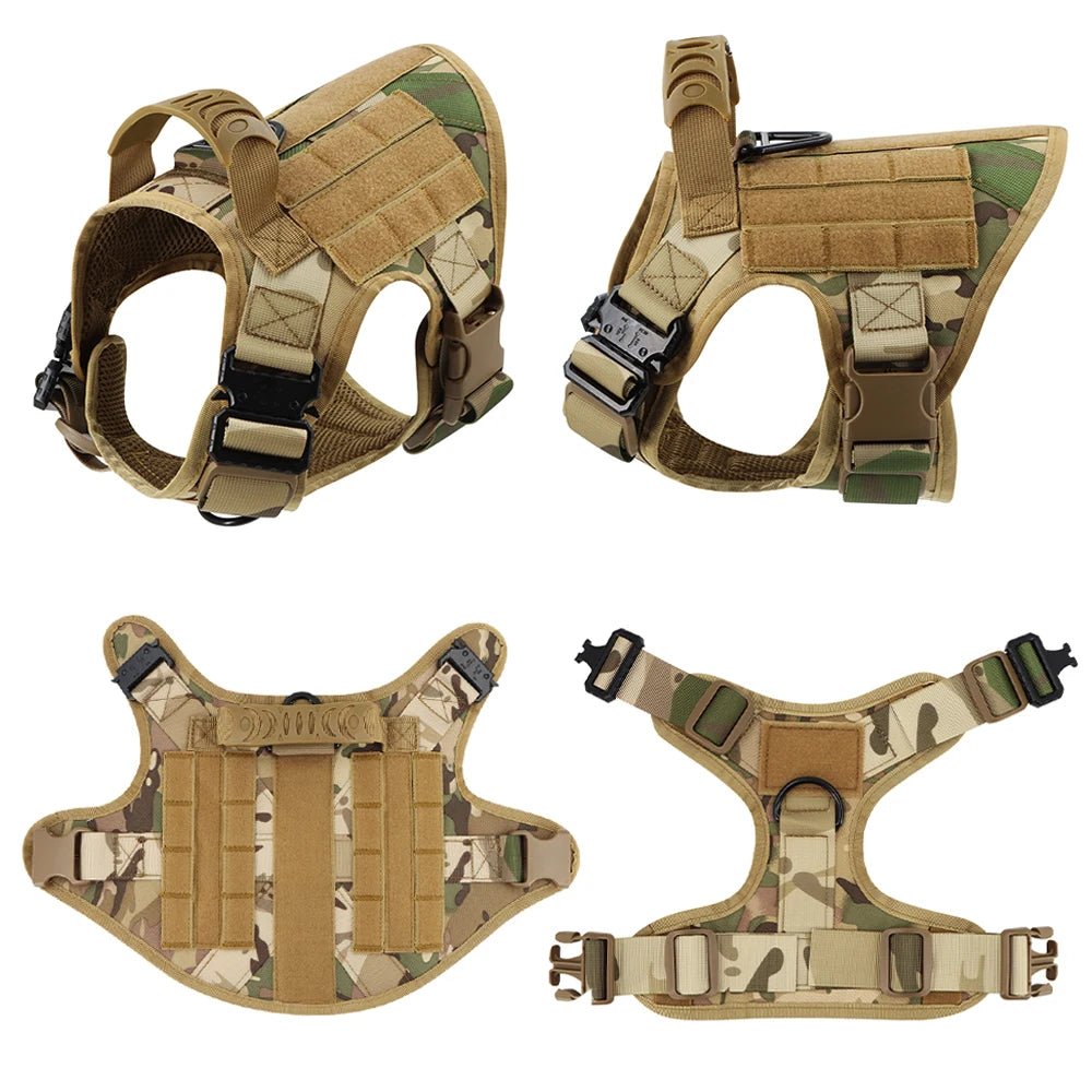 Military Large Dog Harness Collar Leash Bags Patches Set Pet Malinois Training Vests Tactical Dogs Harnesses Accessories - Asmota