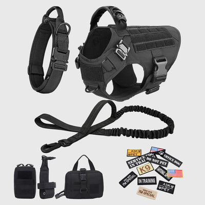 Military Large Dog Harness Collar Leash Bags Patches Set Pet Malinois Training Vests Tactical Dogs Harnesses Accessories