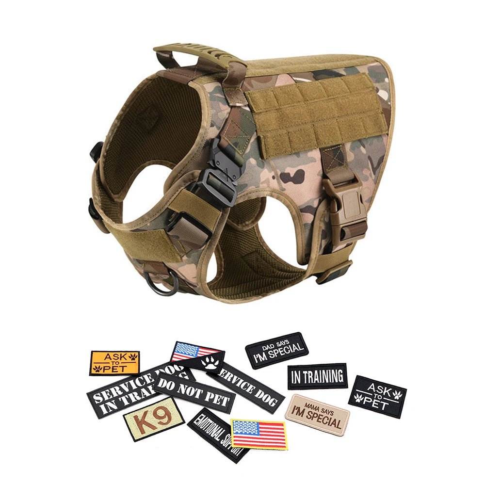 Military Large Dog Harness Collar Leash Bags Patches Set Pet Malinois Training Vests Tactical Dogs Harnesses Accessories - Asmota