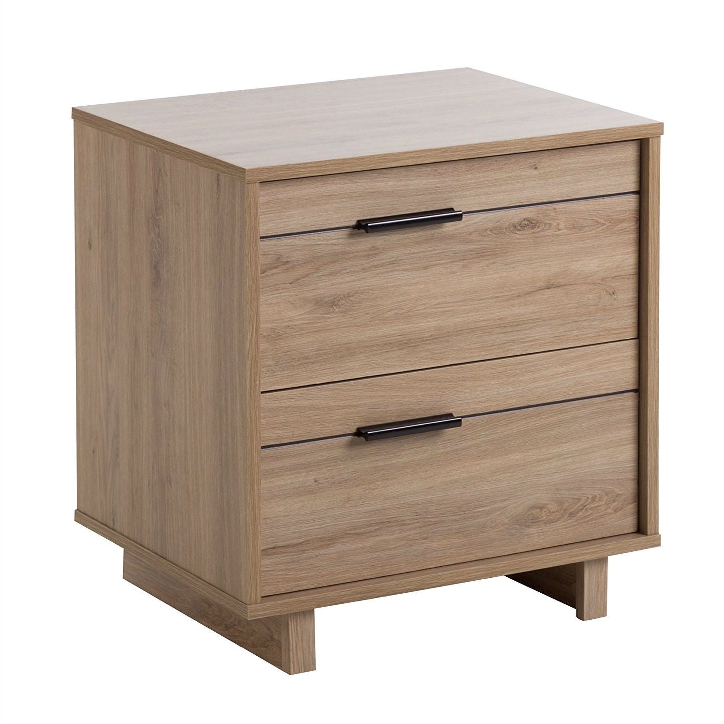 Modern 2 - Drawer End Table Nightstand in Light Oak Wood Finish - Asmota